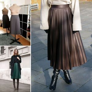 ZARA FAUX LEATHER PLEATED MIDI SKIRT